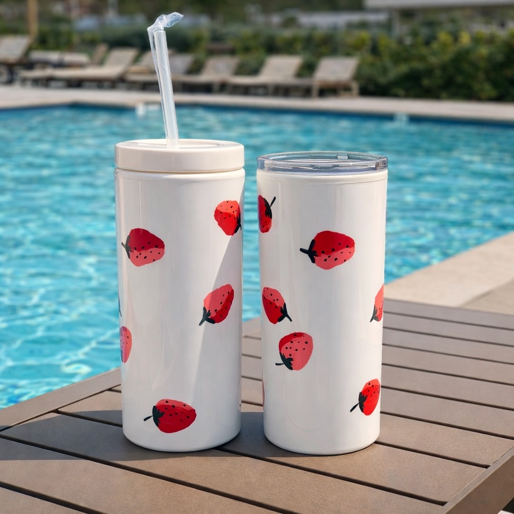 Kate Spade New York Strawberries Tumbler with Straw and Thermal Mug Gift Box Set
